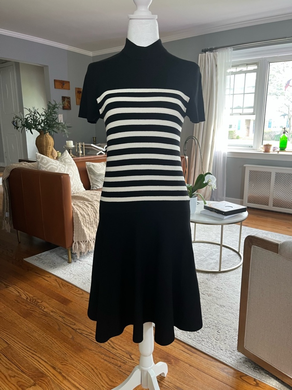 G-FORE Peter Millar Striped Black and White Mock Neck Sweater Knit Golf Dress